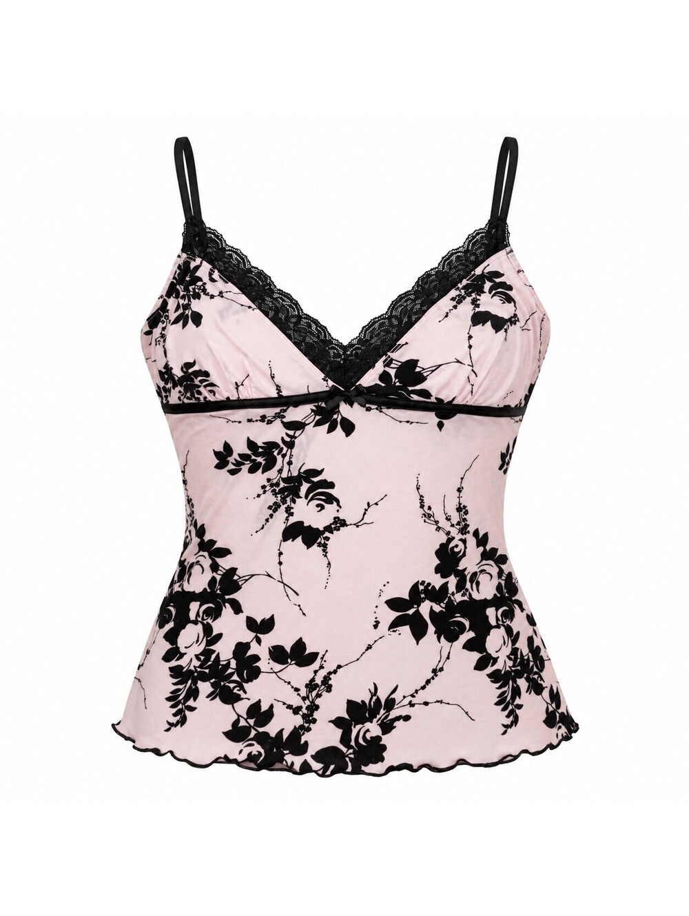 Gilligan & OMalley Y2K Pink Black Floral Lace Babydoll Cami L Coquette Dollette